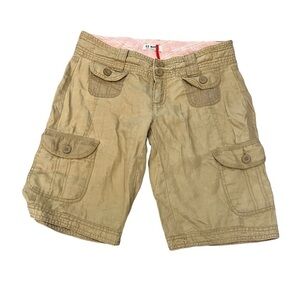 OLD NAVY 100% Linen Tan Cargo Long Fit Low Rise Casual Short 1